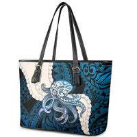 Blue Galaxy Polynesia Tribal Octopus Tattoo Leather Tote Bag Pikake Lei Polynesian Pattern
