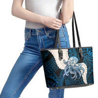 Blue Galaxy Polynesia Tribal Octopus Tattoo Leather Tote Bag Pikake Lei Polynesian Pattern