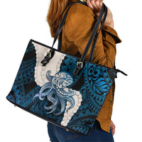 Blue Galaxy Polynesia Tribal Octopus Tattoo Leather Tote Bag Pikake Lei Polynesian Pattern