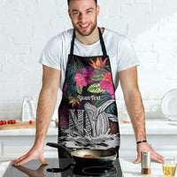Personalised Hawaii Apron Humpback Whale Tattoo With Tropical Flowers Black