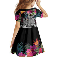 Personalised Hawaii Family Matching Puletasi and Hawaiian Shirt Humpback Whale Tattoo With Tropical Flowers Black LT14 - Polynesian Pride