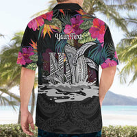 Personalised Hawaii Hawaiian Shirt Humpback Whale Tattoo With Tropical Flowers Black