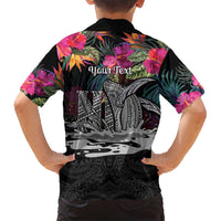 Personalised Hawaii Hawaiian Shirt Humpback Whale Tattoo With Tropical Flowers Black
