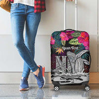 Personalised Hawaii Luggage Cover Humpback Whale Tattoo With Tropical Flowers Black