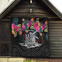 Personalised Hawaii Quilt Humpback Whale Tattoo With Tropical Flowers Black LT14 - Polynesian Pride