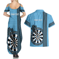 Personalised Fiji Darts Couples Matching Summer Maxi Dress and Hawaiian Shirt Fijian Tapa Pattern - Blue