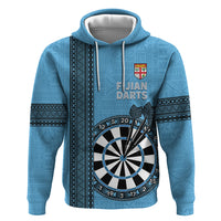 Personalised Fiji Darts Hoodie Fijian Tapa Pattern - Blue LT14 Pullover Hoodie Blue - Polynesian Pride