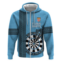 Personalised Fiji Darts Hoodie Fijian Tapa Pattern - Blue LT14 Zip Hoodie Blue - Polynesian Pride