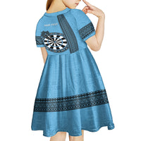 Personalised Fiji Darts Kid Short Sleeve Dress Fijian Tapa Pattern - Blue
