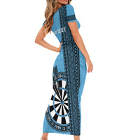 Personalised Fiji Darts Short Sleeve Bodycon Dress Fijian Tapa Pattern - Blue