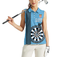 Personalised Fiji Darts Women Sleeveless Polo Shirt Fijian Tapa Pattern - Blue