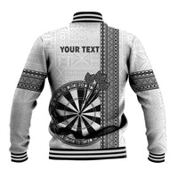 Personalised Fiji Darts Baseball Jacket Fijian Tapa Pattern - White