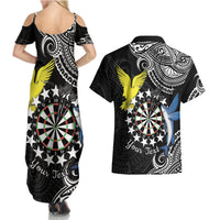 Personalised Cook Islands Darts Couples Matching Summer Maxi Dress and Hawaiian Shirt Kuki Airani Tribal Pattern LT14 - Polynesian Pride