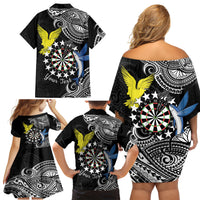 Personalised Cook Islands Darts Family Matching Off Shoulder Short Dress and Hawaiian Shirt Kuki Airani Tribal Pattern LT14 - Polynesian Pride
