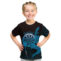 Aloha Hawaii Darts Kid T Shirt Dart Board With Polynesian Shark - Blue LT14 Blue - Polynesian Pride