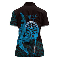 Aloha Hawaii Darts Women Polo Shirt Dart Board With Polynesian Shark - Blue