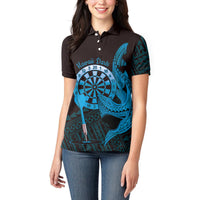 Aloha Hawaii Darts Women Polo Shirt Dart Board With Polynesian Shark - Blue