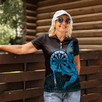 Aloha Hawaii Darts Women Polo Shirt Dart Board With Polynesian Shark - Blue