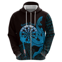 Aloha Hawaii Darts Zip Hoodie Dart Board With Polynesian Shark - Blue