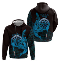 Aloha Hawaii Darts Zip Hoodie Dart Board With Polynesian Shark - Blue