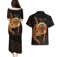 Aloha Hawaii Darts Couples Matching Puletasi and Hawaiian Shirt Dart Board With Polynesian Shark - Gold LT14 - Polynesian Pride