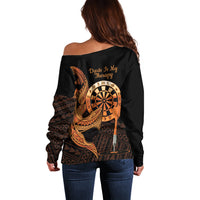 Aloha Hawaii Darts Off Shoulder Sweater Dart Board With Polynesian Shark - Gold
