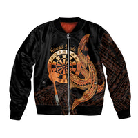 Aloha Hawaii Darts Sleeve Zip Bomber Jacket Dart Board With Polynesian Shark - Gold