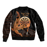 Aloha Hawaii Darts Sleeve Zip Bomber Jacket Dart Board With Polynesian Shark - Gold