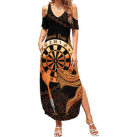 Aloha Hawaii Darts Summer Maxi Dress Dart Board With Polynesian Shark - Gold LT14 Women Gold - Polynesian Pride