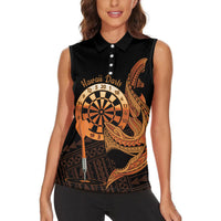 Aloha Hawaii Darts Women Sleeveless Polo Shirt Dart Board With Polynesian Shark - Gold LT14 - Polynesian Pride