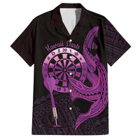 Aloha Hawaii Darts Family Matching Long Sleeve Bodycon Dress and Hawaiian Shirt Dart Board With Polynesian Shark - Purple