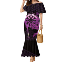 Aloha Hawaii Darts Family Matching Mermaid Dress and Hawaiian Shirt Dart Board With Polynesian Shark - Purple LT14 Mom's Dress Purple - Polynesian Pride