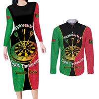 Personalised Vanuatu Darts Couples Matching Long Sleeve Bodycon Dress and Long Sleeve Button Shirt Happiness Is A Tight Threesome Sand Drawing Art LT14 Red - Polynesian Pride
