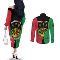 Personalised Vanuatu Darts Couples Matching Off The Shoulder Long Sleeve Dress and Long Sleeve Button Shirt Happiness Is A Tight Threesome Sand Drawing Art LT14 - Polynesian Pride