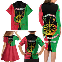 Personalised Vanuatu Darts Family Matching Long Sleeve Bodycon Dress and Hawaiian Shirt Happiness Is A Tight Threesome Sand Drawing Art