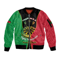 Personalised Vanuatu Darts Sleeve Zip Bomber Jacket Happiness Is A Tight Threesome Sand Drawing Art
