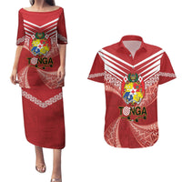 Tonga Darts Couples Matching Puletasi and Hawaiian Shirt Tongan Ngatu Pattern LT14 Red - Polynesian Pride
