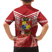 Tonga Darts Family Matching Off Shoulder Maxi Dress and Hawaiian Shirt Tongan Ngatu Pattern LT14 - Polynesian Pride
