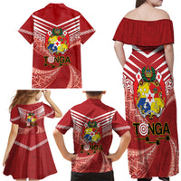 Tonga Darts Family Matching Off Shoulder Maxi Dress and Hawaiian Shirt Tongan Ngatu Pattern LT14 - Polynesian Pride