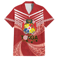 Tonga Darts Family Matching Off Shoulder Maxi Dress and Hawaiian Shirt Tongan Ngatu Pattern LT14 Dad's Shirt - Short Sleeve Red - Polynesian Pride