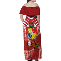 Tonga Darts Family Matching Off Shoulder Maxi Dress and Hawaiian Shirt Tongan Ngatu Pattern LT14 - Polynesian Pride