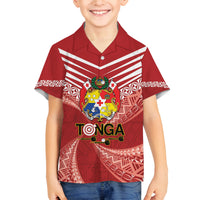 Tonga Darts Family Matching Off Shoulder Maxi Dress and Hawaiian Shirt Tongan Ngatu Pattern LT14 Son's Shirt Red - Polynesian Pride