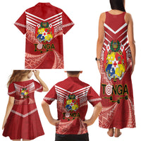Tonga Darts Family Matching Tank Maxi Dress and Hawaiian Shirt Tongan Ngatu Pattern