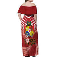Tonga Darts Off Shoulder Maxi Dress Tongan Ngatu Pattern LT14 - Polynesian Pride