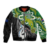 Personalised New Zealand And Australia Bomber Jacket Aboriginal Mix Aotearoa Maori Unique Style LT14 Unisex Green - Polynesian Pride