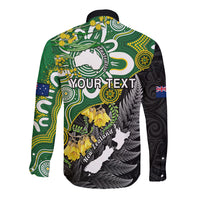 Personalised New Zealand And Australia Long Sleeve Button Shirt Aboriginal Mix Aotearoa Maori Unique Style LT14 - Polynesian Pride