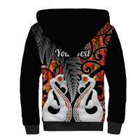 Personalised New Zealand Sherpa Hoodie Te Manaia Mangopare Maori And Fern Orange Style LT14 - Polynesian Pride