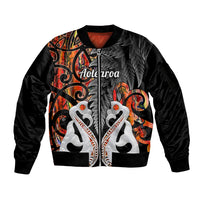 Personalised New Zealand Sleeve Zip Bomber Jacket Te Manaia Mangopare Maori And Fern Orange Style LT14 Unisex Orange - Polynesian Pride