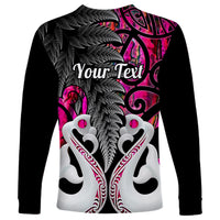 Personalised New Zealand Long Sleeve Shirt Te Manaia Mangopare Maori And Fern Pink Style LT14 - Polynesian Pride