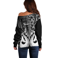 Personalised New Zealand Off Shoulder Sweater Te Manaia Mangopare Maori And Fern Black Style LT14 - Polynesian Pride